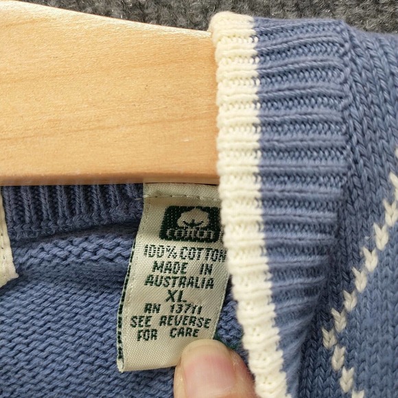 John Ashford Men's Pullover Golf Sweater Blue XL Diamond Argyle Crew Neck Cotton - Picture 10 of 13